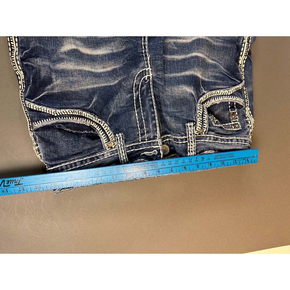 Answer Me Premium Denim Womens Bootcut Jeans Blue Thick Stitch Embroidered 33x32 - Picture 11 of 12